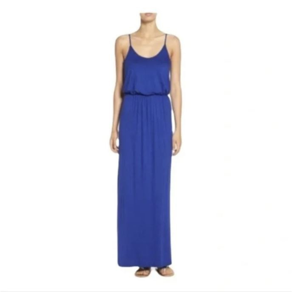 NEW All in Favor Nordstrom Navy Blue Strappy Tank Blouse Bodice Maxi Dress Sz XS